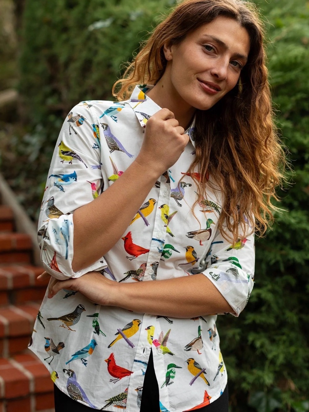 Lesley Evers Kathryn Bird print Blouse the bird shirt cotton Poplin Sz S